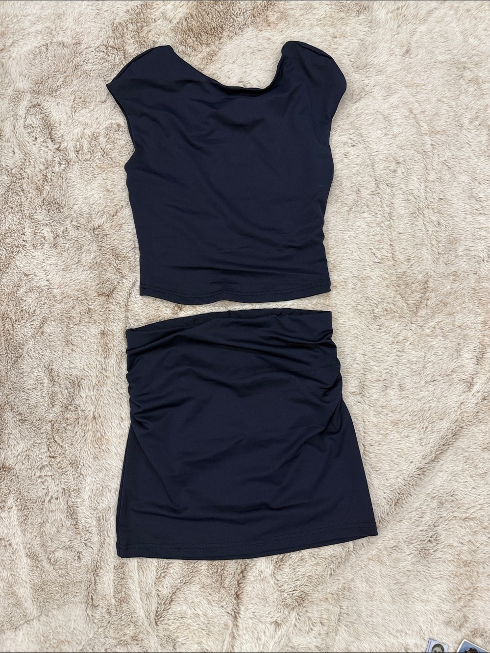 SHEIN Black Ruched Mini Skirt Two-Piece Crop Top Set